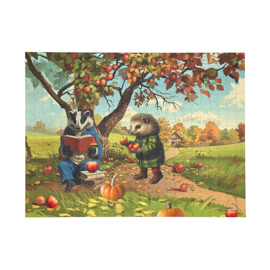 Apples, Books & Besties Puzzle (96, 252, 500, 1000-Piece) – Cozy Fall Vibes with Badger and Hedgehog